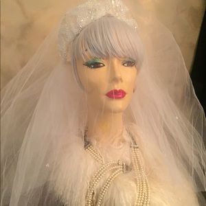 Vintage veil. Ivory and white custom  1960s GLAM